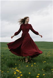 户外绿色草地复古长裙美女摄影图片