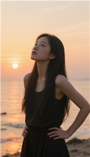 日暮黄昏海边氛围感美女写真图片