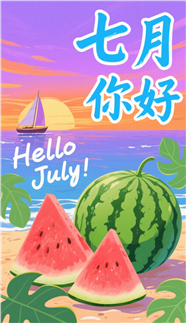七月你好竖版海报设计图片