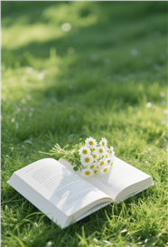 绿色草地白色雏菊书本图片