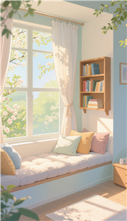 清新治愈系飘窗插画设计图片