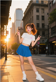 黄昏街头元气少女风美女图片