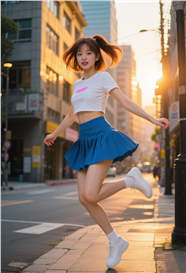 黄昏街拍元气少女风美女图片