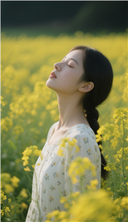 春天黄色油菜花美女写真摄影图片