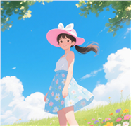 夏天风格清新少女卡通插画图片