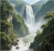 峡谷青山环绕瀑布风景图片