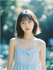 小清新蓝色吊带裙短发美女图片