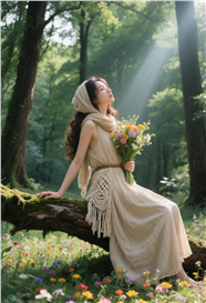 绿色树林一米阳光下的美女图片