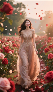 唯美浪漫玫瑰花海性感女人摄影图片