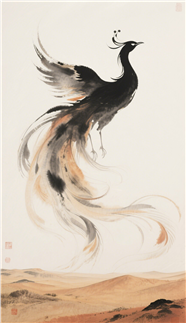 抽象水墨风凤凰绘画作品图片