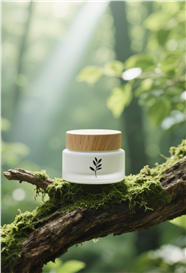 绿色树林枯枝青苔护肤品摄影图片