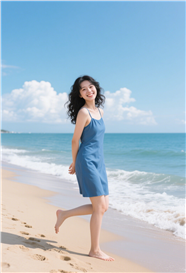 蓝色海边踏浪看海美女图片