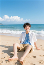 夏日海边沙滩帅哥写真摄影图片
