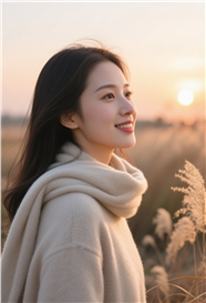 初冬黄昏围着围巾的美女图片