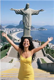 穿着黄色吊带裙旅行的欧美美女图片