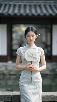 江南手持扇子的旗袍美女图片