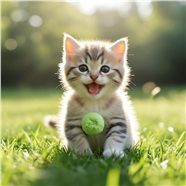 春天草地上玩网球的小猫图片