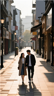 亚洲情侣街头手牵手逛街图片