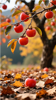 秋天挂在枝头成熟的红柿子图片