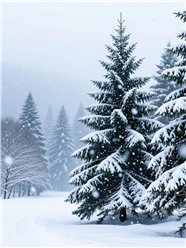 冬季雪花漫天飞舞雪松雪景图片
