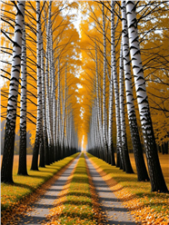 秋天一排排排列整齐的白桦树图片