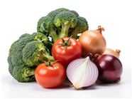 放置一起的西蓝花番茄洋葱图片