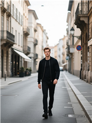 欧美街头时尚黑色夹克衫帅哥写真图片