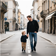 欧美街头时尚父子街拍写真图片