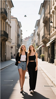 欧美闺蜜美女街头街拍摄影图片