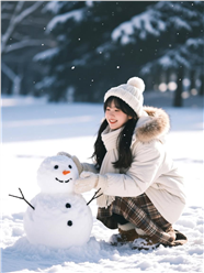 冬季雪地堆雪人的美女图片