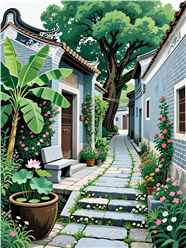 岭南古巷插画设计图片