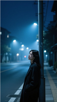 午夜站在路灯下的伤感美女图片