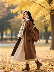 秋天氛围感美女大衣穿搭写真图片