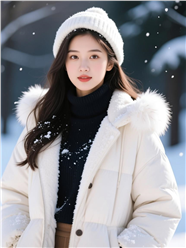 冬季戴帽羽绒服美女写真摄影图片