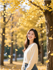 唯美银杏树下美女写真摄影图片