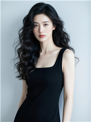 优雅气质小黑裙烫发美女写真图片