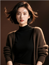 深咖色开衫美女短发发型图片