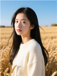 秋季麦田温婉少女美女摄影图片