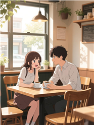 咖啡厅动漫情侣插画图片