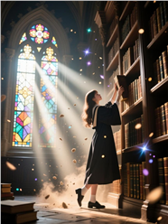 哥特式风格图书馆美女摄影图片