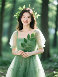 森林风绿色婚纱美女写真摄影图片