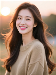 面朝镜头微笑的长卷发美女图片