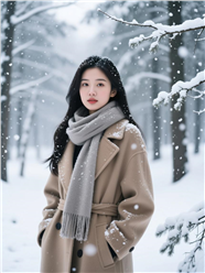 冬季树林雾凇美女风景摄影图片