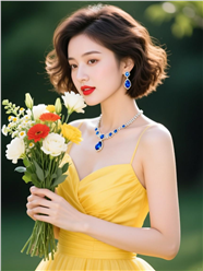 黄色婚纱裙美女手捧花摄影图片