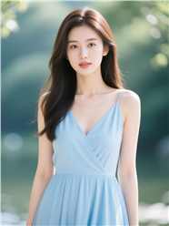 亚洲蓝色连衣裙气质美女写真图片
