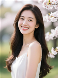 春日樱花林气质长发美女写真图片