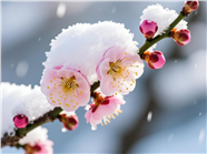 雪压梅花微距特写摄影图片