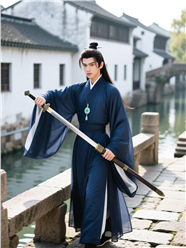 江南古镇持剑古风帅哥图片
