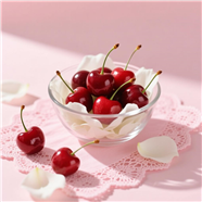 盛饭在透明碗里的红樱桃图片