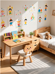 原木色儿童桌椅摄影图片